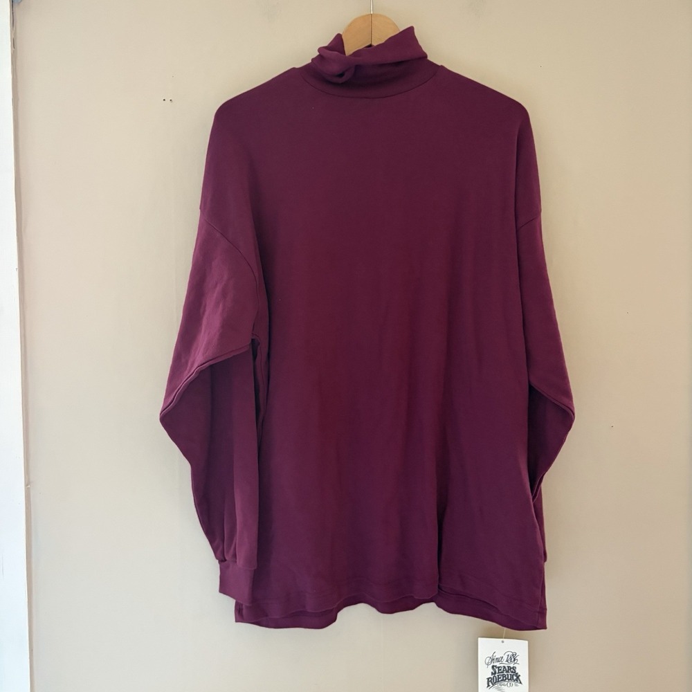 VTG Sears Roebuck & Co Mens Turtleneck Sweater Size L Red Purple NWT Preppy